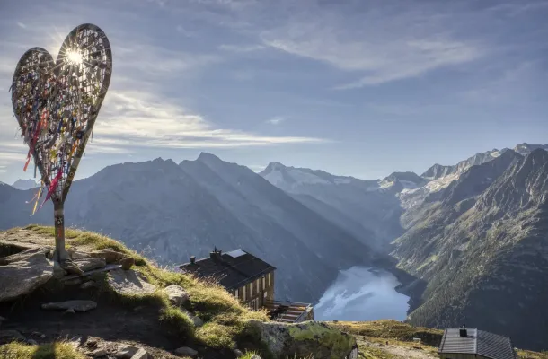 View of the Schlegeis reservoir in the Zillertal