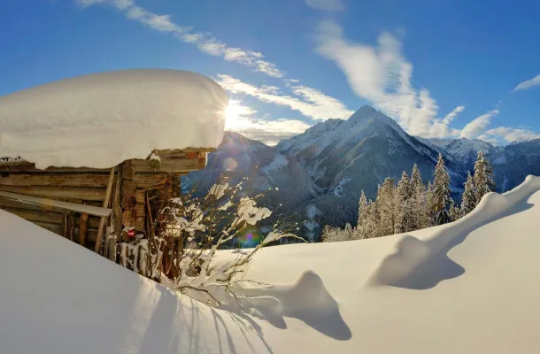 Snow-covered winter landscape in the Zillertal